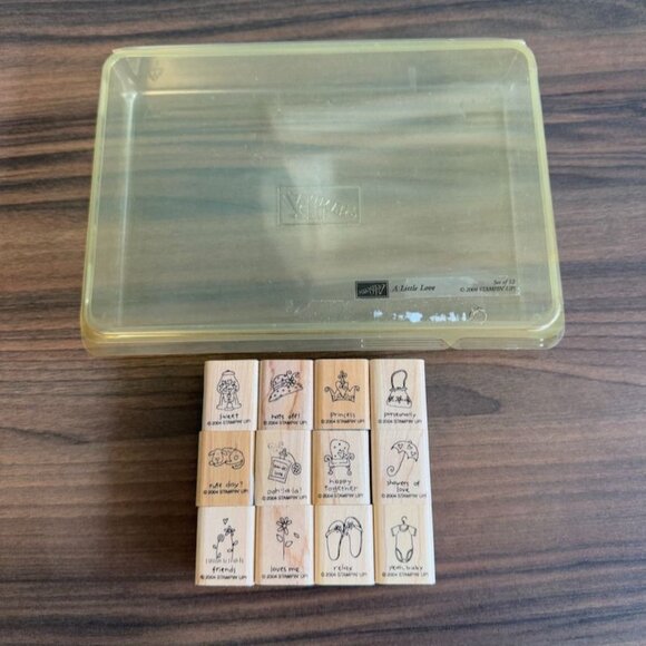 Stampin Up! A Little Love Rubber Stamp Set Of 12 Wood-Mounted Crafting Supplies - Picture 1 of 12